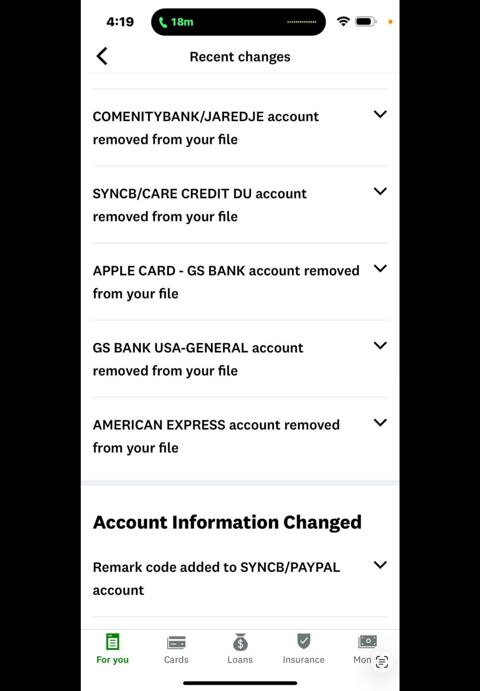 Apple Card, GS Bank, American Express removed