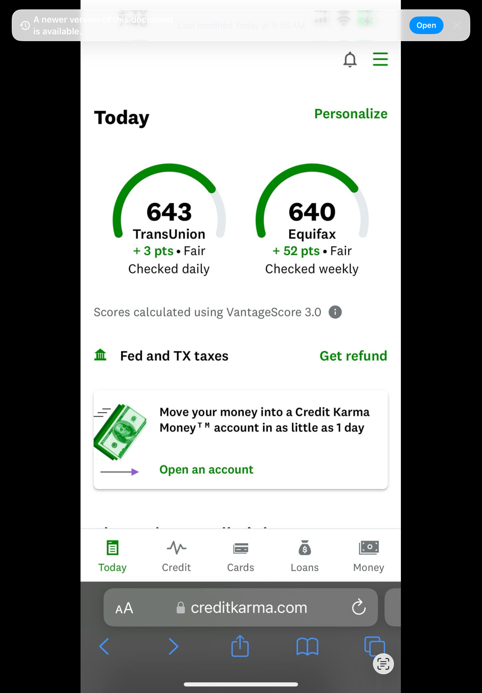 TransUnion 643, Equifax 640
