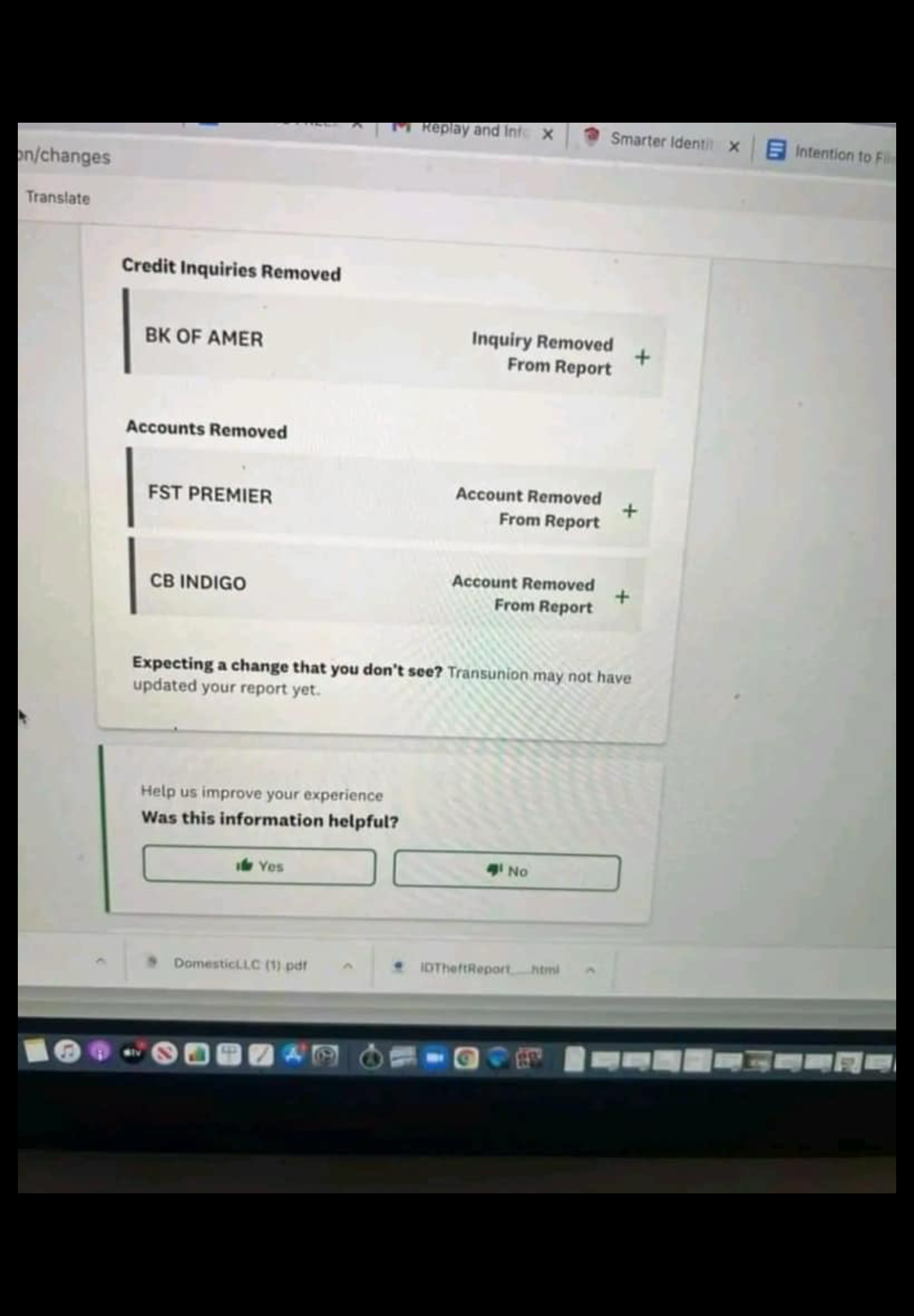 Inquiries and accounts removed